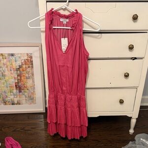 Sea New York Hot Pink Pleated Tiered Sleeveless Dress